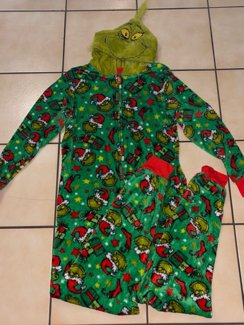 Adult Grinch Fleece Hooded One-Piece Pajama